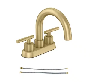 Carrello 4 pollici Set centrale rubinetto bagno ad arco alto 2 maniglie in oro opaco - Foto 1 di 8