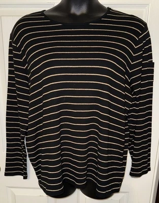 Suéter Pullover LRL Ralph Lauren Plus Talla 3X Negro Dorado Rayas L/S Usado en Excelente Condición Foto 1 de 4