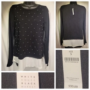 White House Black Market Damen Argyle Perlen-Design L/S Top Bluse Small - Bild 1 von 6
