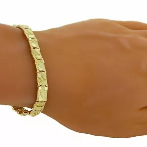 10k Yellow Gold Solid Handmade Nugget Bracelet 7.5-8" 7mm 14.4 grams - Picture 1 of 8