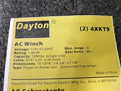 Kit de etiquetas DAYTON, cabrestante de CA, MH4XKT908G Foto 1 de 4