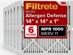 Filtrete 14x14x1 MERV 11 AC Air Filter 6-Pack Micro Allergen Defense - Picture 1 of 10