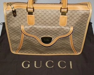 Vintage Large Gucci Micro GG Handbag Purse Bag Gold Hardware Logo ~ NICE ~ US6 - Picture 1 of 12