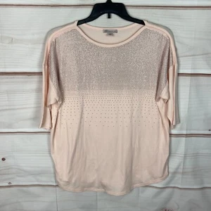 Dressbarn Top Womens 1X Pink Studded T-Shirt Boat Neck Cotton Modal 3/4 Sleeve - Picture 1 of 8