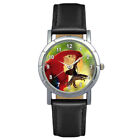 Papageienvogel Herren Damen schwarz Echtleder Quarz Uhrwerk Armbanduhr 1457