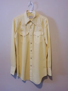 Vtg H BAR C California Long Tail Yellow Embroidered Pearl Snap Western Shirt 16 - Picture 1 of 11