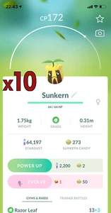 10x Sunkern Pokemon Bundle !! Good Chance of Lucky and Good IVs !! Go - Picture 1 of 1