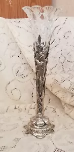 Antico giglio argento sterling Gorham VASO taglio VETRO INSERTO VETRO - Foto 1 di 17