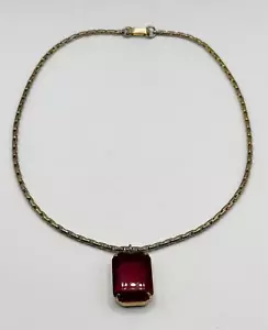 Collana con ciondolo in vetro rosso vintage - Foto 1 di 5