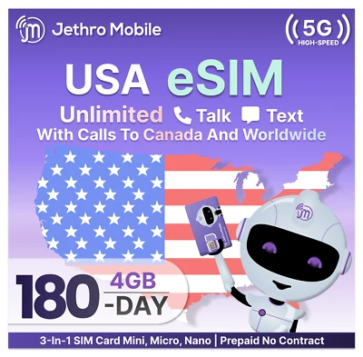 Jethro Mobile eSIM Phone Card Unlimited Talk, Text & 4GB High-Speed Data, 6 MO - Image 1 of 4