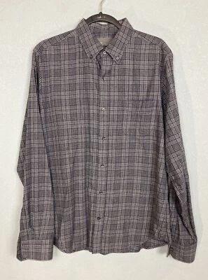 Vince 男式大号设计师衬衫纽扣意大利面料拉丝棉格子 — 第 1/4 张图片