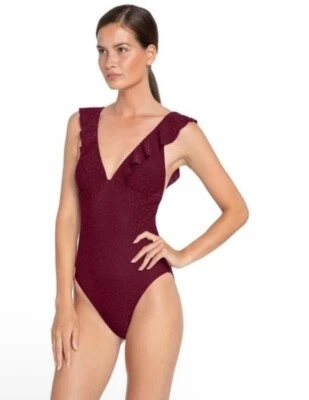 Traje de baño Robin Piccone Julianna punto con volantes cuello en V profundo de una pieza nuevo sin etiquetas 2 Foto 1 de 4