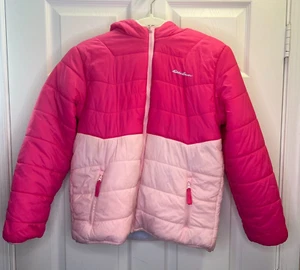 Eddie Bauer Kids Girls Youth Reversible Pink Plush Winter Jacket Size L 14/16 - Picture 1 of 17