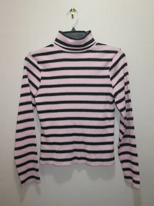 COPPER KEY GIRLS TURTLENECK TOP PINK CANDY BLACK & SILVER STRIPE SIZE 14 - Picture 1 of 3