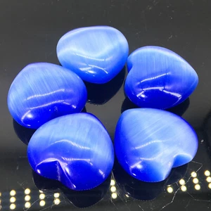 5pc cat's eye heart pendant blue Quartz Crystal opal hand carved gem healing - Picture 1 of 11