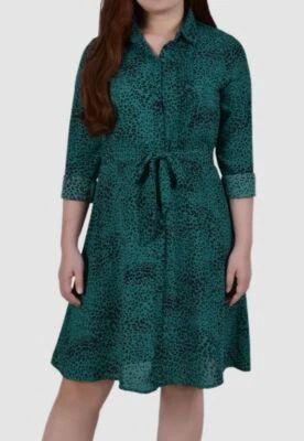 NY Collection Women's Green Animal Print Self-Tie Shirt Dress Petite Size PL - Image 1 of 2