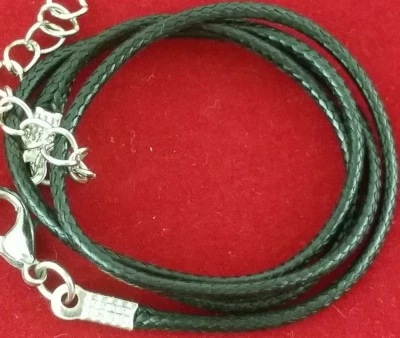 Black Leather Twisted Hand Braided Rope Chain Cord String Necklace Silver 18" - Image 1 of 4