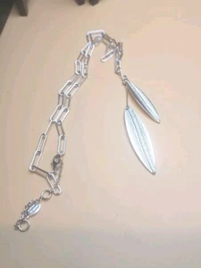 Vtg JADE & JASPER Signed Silver Tone Necklace Paperclip Chain 18" Pendant 3" - Picture 1 of 4