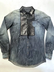 Maybe the Coolest Shirt Ever_Dsquared2 Leather Bib Collar Denim Shirt Mens 44/XS - Picture 1 of 7