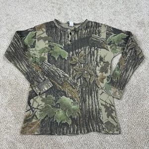 Vintage Jordan Lee Camo Long Sleeve Henley Men's Small Green Leaf Print Outdoors - Picture 1 of 7