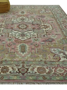 Handgeknüpfter Wollteppich 8x10 Rosa, Elfenbein und Oliv Traditionelles Design - DD/CP2621 - Bild 1 von 11