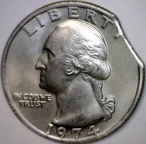 1974 ERROR CLIPPED Washington Quarter NICE Unc. / BU Coin BLAKESLEY Clip NR - Picture 1 of 4