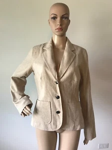 Blazer Chaqueta Abrigo Mujer Isaac Mizrahi Beige Mezcla Lana Tres Botones M - Imagen 1 de 12