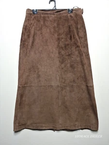 Vintage Stan Herman Suede Skirt Women's 14 Brown 100% Leather Lined Back Slit - Picture 1 of 20
