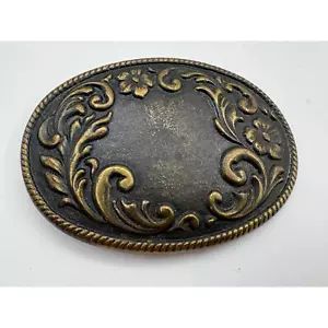 Hebilla de cinturón vintage floral de latón con borde de cuerda, estilo occidental central sin marca - Imagen 1 de 5