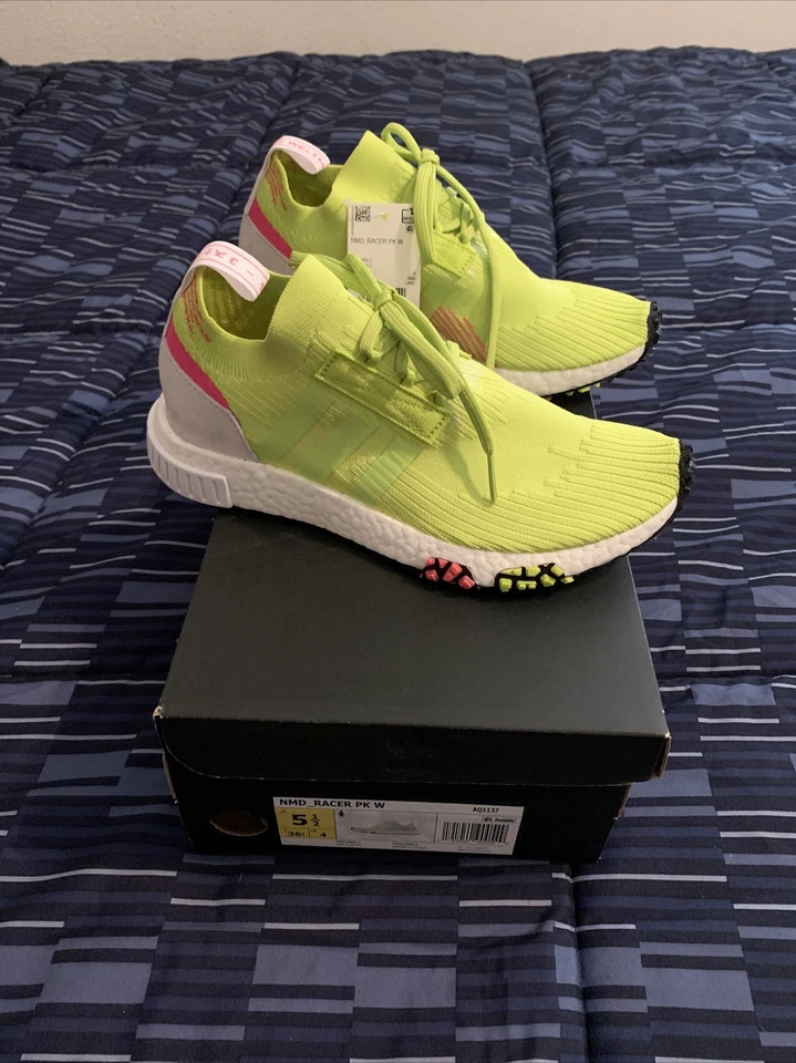 ADIDAS Boost NMD  RACER PRIMEKNIT SHOES  AQ1137 “SEMI SOLAR YELLOW” SIZE 5.5 - Image 1 of 4