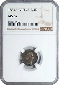 GREECE 1/4 Drachma 1834-A Paris Mint NGC MS-62 - Picture 1 of 3