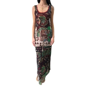 Maxi abito vintage FUZZI maglia senza maniche multi stampa paillettes medio multicolore - Foto 1 di 13