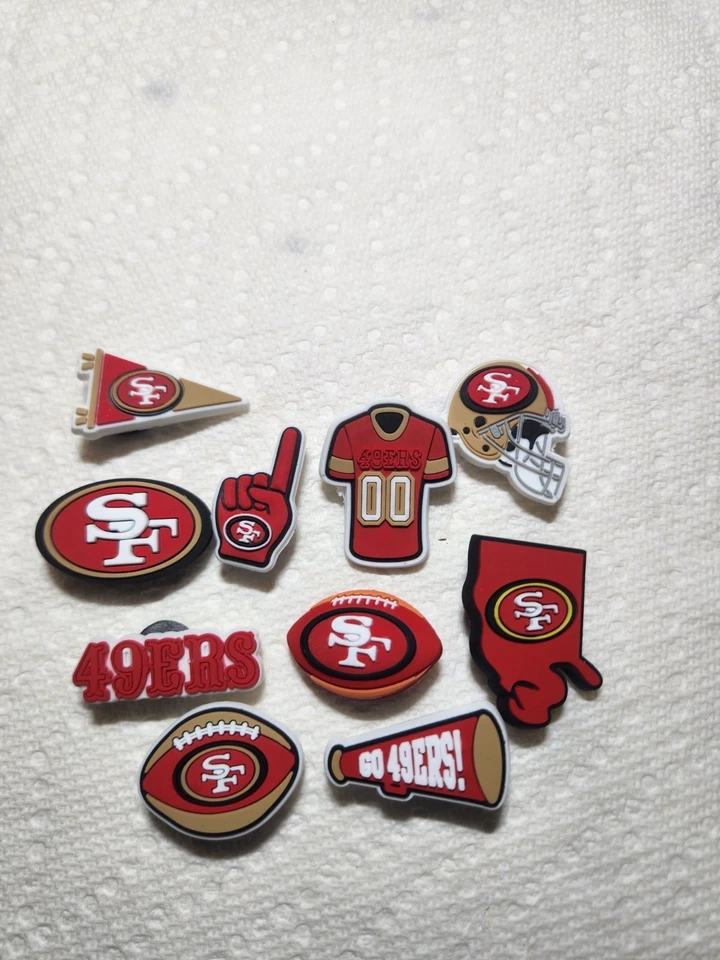 San Francisco 49ers Shoe Charms NFL Football  for Croc Style Shoes 10 pieces New - Image 1 of 1