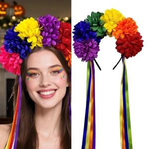 Rainbow Tassels Headbands Gothic Flower Headwear Carnivals Party Handmade - Picture 1 of 12