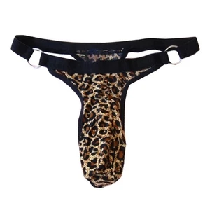 Men s Thong with Leopard Print Bulge Pouch G-String Underwear Lingerie Briefs - Picture 1 of 8