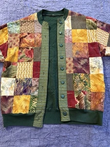 Giacca patchwork trapuntata vintage fatta a mano foderata in pile boho autunno nonna core XL USATA IN OTTIME CONDIZIONI - Foto 1 di 13