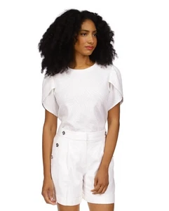 Michael Kors MICHAEL Damen Jacquard Oberteil mit Zebra-Print Blütenblattärmeln weiß Größe L - Bild 1 von 4