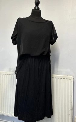 GREAT PLAINS LONDON Cotton Jersey Chiffon Ladies Slip Tunic Dress Black S UK 10 - Image 1 of 4