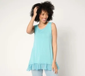 LOGO by Lori Goldstein Layers Knit with Hi-Low Chiffon Hem Tank Top Aquarella XL - Picture 1 of 1