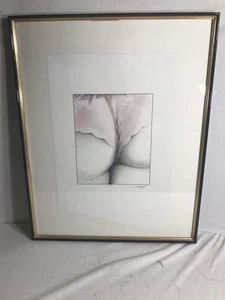 Gemälde Bleistiftzeichnung signiert JEANNET Erotische Zeichnung + Holzrahmen #D139 - Bild 1 von 7