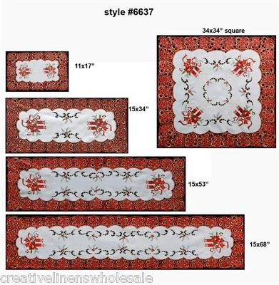 Christmas Poinsettia Bell Candle Tree Placemat Table Runner Tablecloth Holiday  - Image 1 of 3