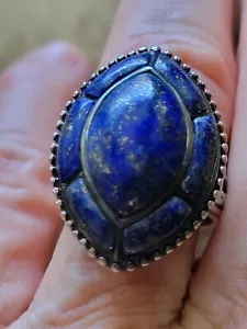 VTG SALLY C TREASURES SX STERLING MOSAIC LAPIZ LAZULI SCROLLED STERLING RING (8) - Picture 1 of 10