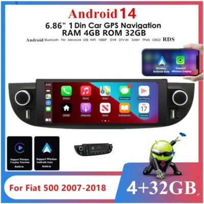 Fit For Fiat 500 2007-2018 6.86'' For Android 14 Car Stereo Radio GPS Carplay - Image 1 of 4