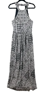 Womens Sleeveless Maxi Boho Dress Size M Empire Waist Handkerchief Print Flowy - Picture 1 of 13