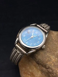 Puntas de reloj con esfera azul cabeza de plata esterlina aleación navajo 2703 - Imagen 1 de 12