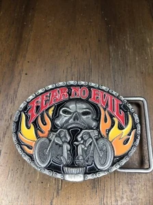 Vtg Siskiyou Fear No Evil Motorcycle Belt Buckle Pewter Enamel 1995 - Picture 1 of 7