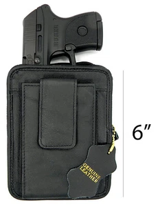 Black Leather Gun Holster Waist Belt Clip Pistol Holder Case Disguise Bag CCW - Picture 1 of 10