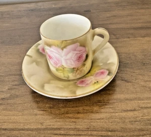 Small Cup Saucer-Royal Bayreuth-Pink Roses-1902-1968-2" Tall-Rare Size & Pattern - Picture 1 of 12