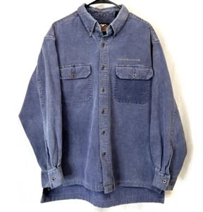 Vintage HARLEY DAVIDSON Corduroy Shirt Men L Blue Button Up Long Sleeve Longtail - Picture 1 of 8