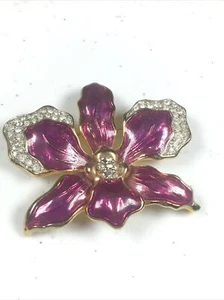 Vintage Purple Solid Rhinestones Enamel Flower Brooch Pin Jewelry - Picture 1 of 9